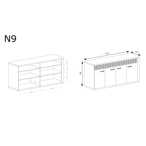 Rysunek techniczny Komoda Natural N9 Ribbeck – wymiary