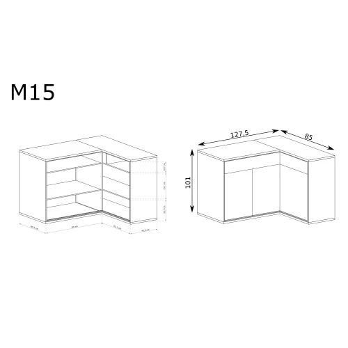 Rysunek techniczny Komoda Mediolan M-15 Katalog Hikora – wymiary