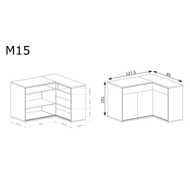 Rysunek techniczny Komoda Mediolan M-15 Katalog Hikora – wymiary