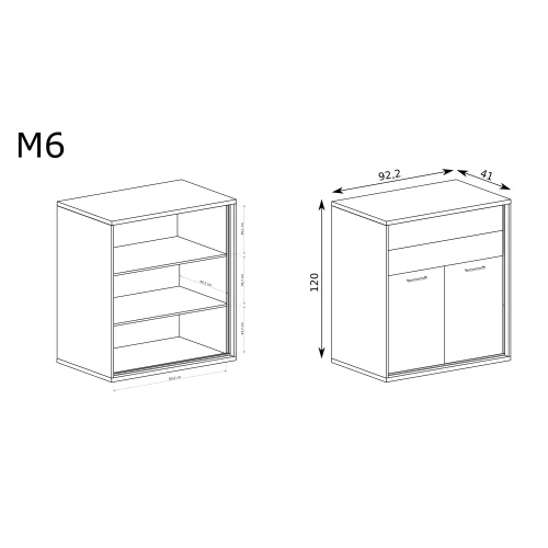 Rysunek techniczny Komoda Mediolan M-6 Hikora – wymiary