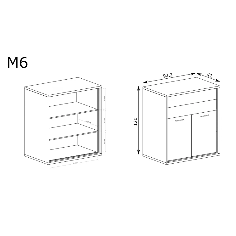 Rysunek techniczny Komoda Mediolan M-6 Hikora – wymiary