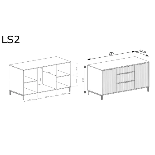 Rysunek techniczny Komoda Linka Styles LS-2 Cashmere 18 – wymiary