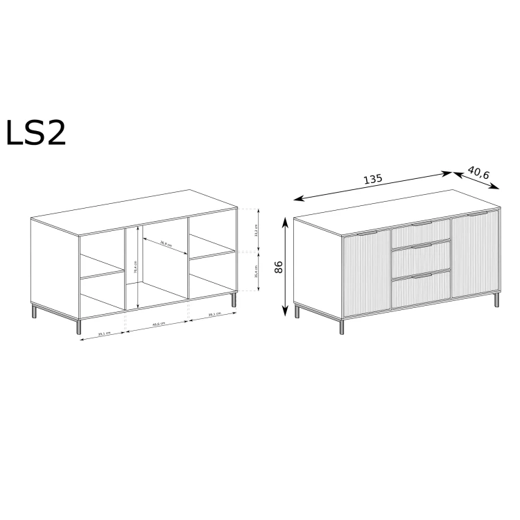 Rysunek techniczny Komoda Linka Styles LS-2 Cashmere 18 – wymiary