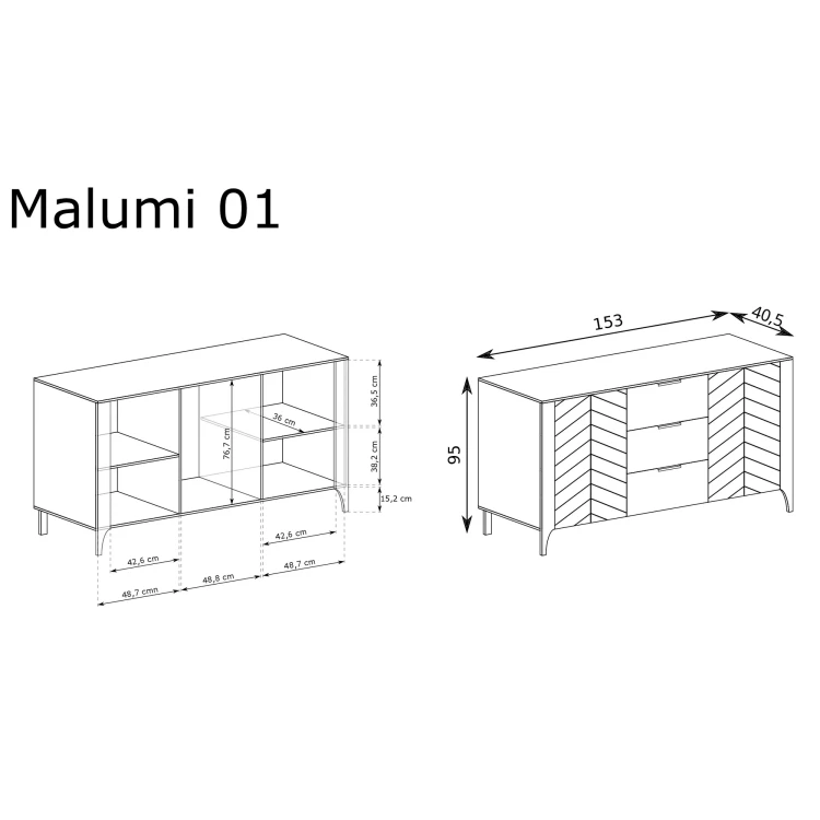 Rysunek techniczny Komoda Malumi MM-1 Cashmere – wymiary