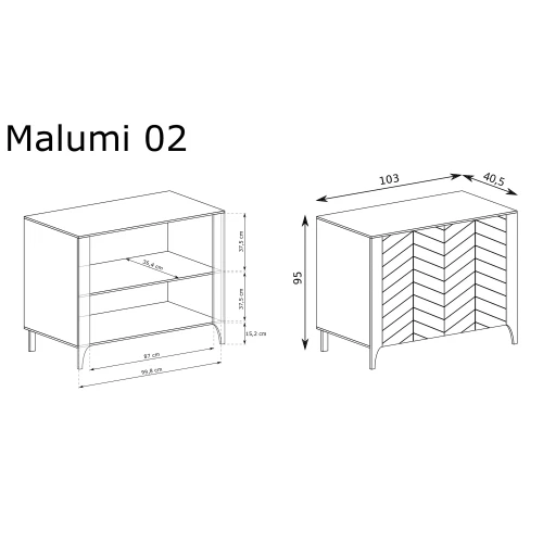 Rysunek techniczny Komoda Malumi MM-2 Cashmere – wymiary