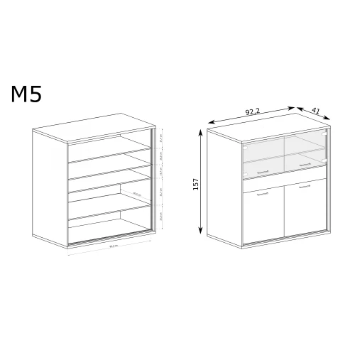 Rysunek techniczny Komoda-Witryna Mediolan M-5 Hikora – wymiary