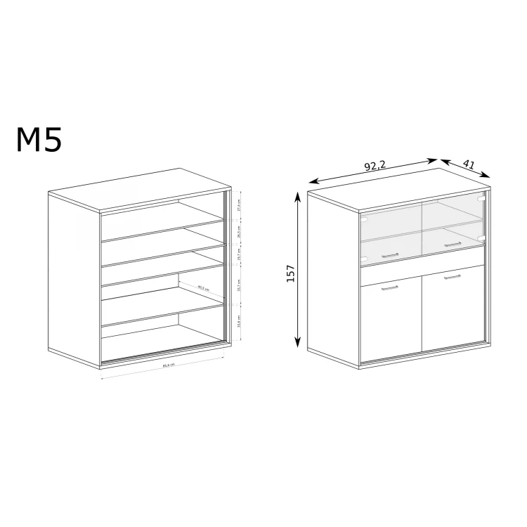 Rysunek techniczny Komoda-Witryna Mediolan M-5 Hikora – wymiary