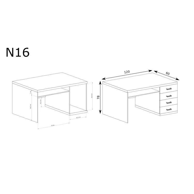Rysunek techniczny Biurko Natural N16 Ribbeck – wymiary