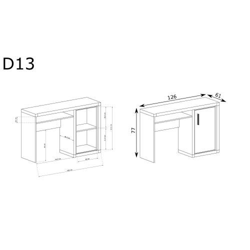 Rysunek techniczny Biurko Dallas D-13 Sonoma – wymiary