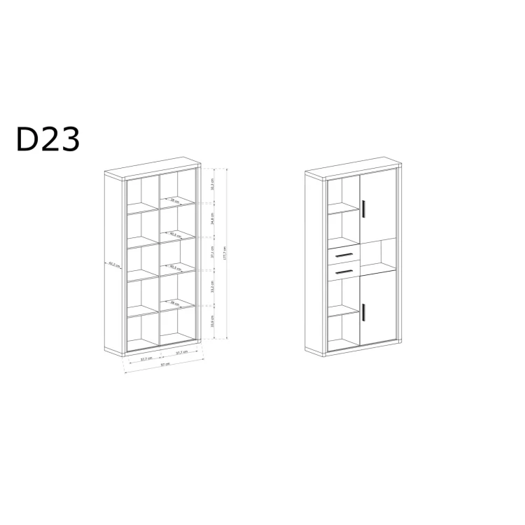 Rysunek techniczny Regał Dallas D-23 Sonoma – wymiary