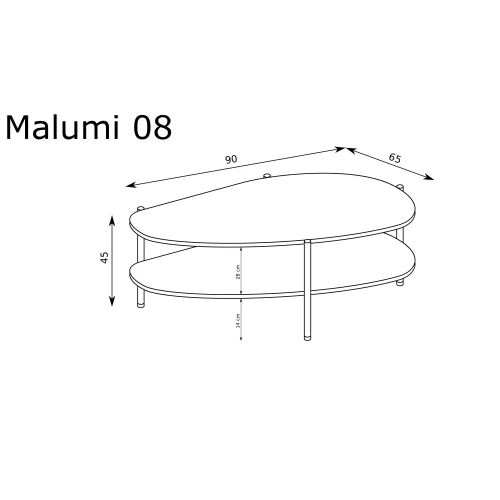 Rysunek techniczny Stolik kawowy Malumi MM-8 Czarny Painflow – wymiary