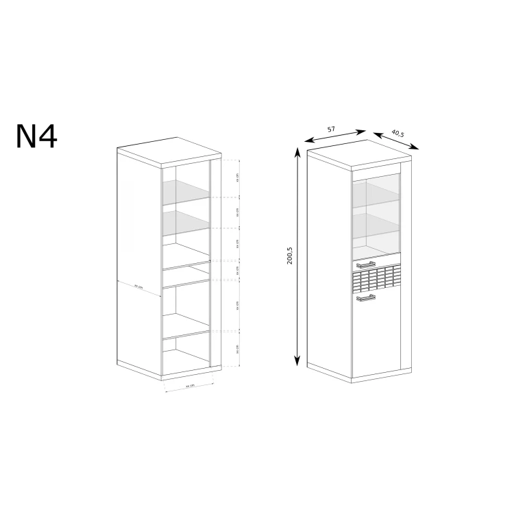Rysunek techniczny Witryna Natural N4 Ribbeck – wymiary
