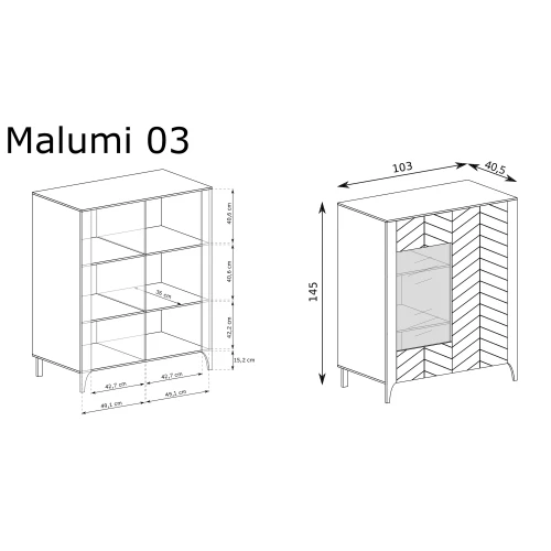 Rysunek techniczny Witryna Malumi MM-3 Cashmere – wymiary