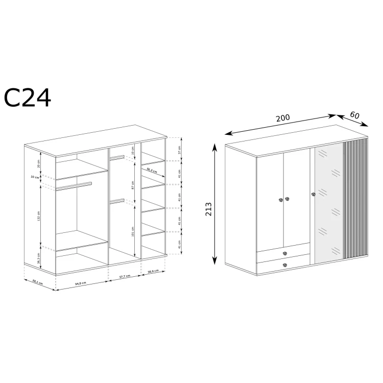 Rysunek techniczny Szafa Cali C-24 Artisan – wymiary