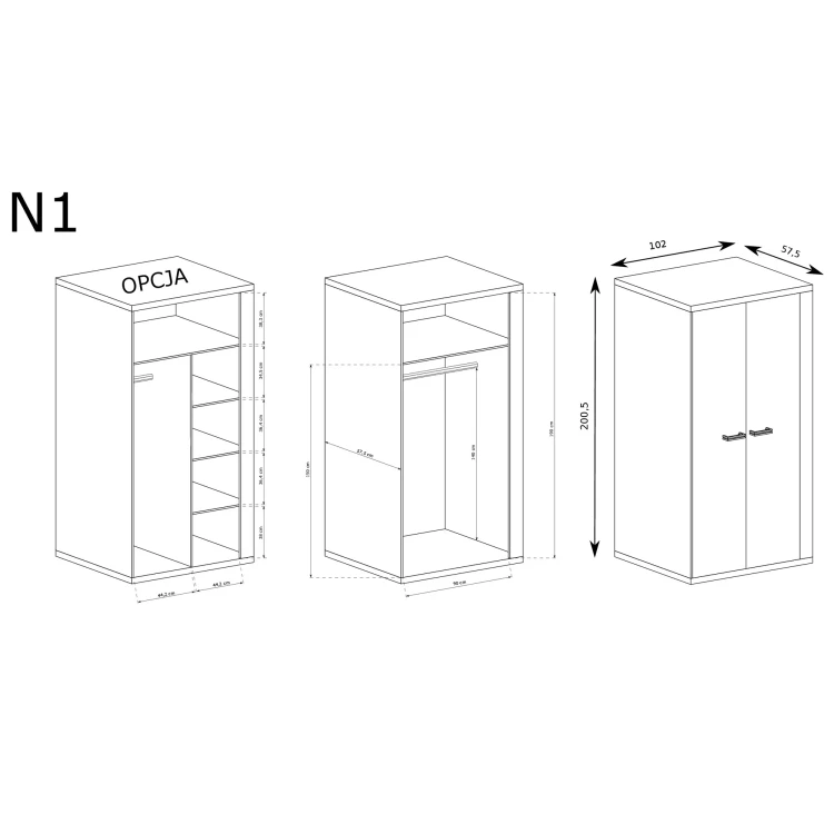 Rysunek techniczny Szafa Natural N1 Ribbeck – wymiary