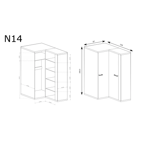 Rysunek techniczny Szafa Natural N14 Ribbeck – wymiary