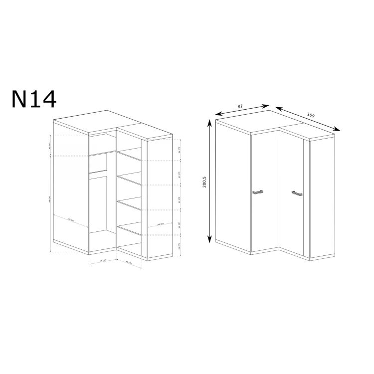 Rysunek techniczny Szafa Natural N14 Ribbeck – wymiary