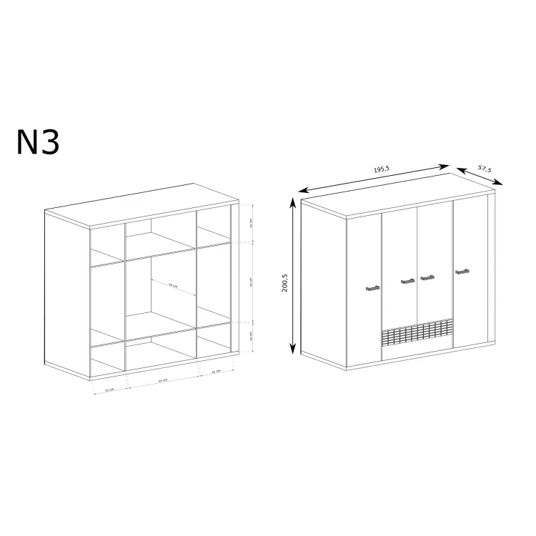 Rysunek techniczny Szafa Natural N3 Ribbeck – wymiary