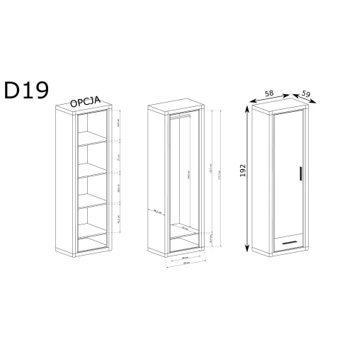 Rysunek techniczny Szafa Dallas D-19 Sonoma – wymiary