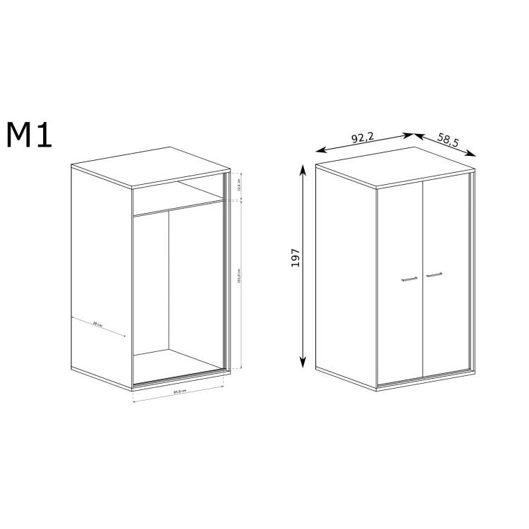 Rysunek techniczny Szafa Mediolan M-1 Hikora – wymiary