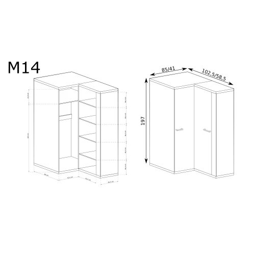 Rysunek techniczny Szafa Mediolan M-14 Hikora – wymiary