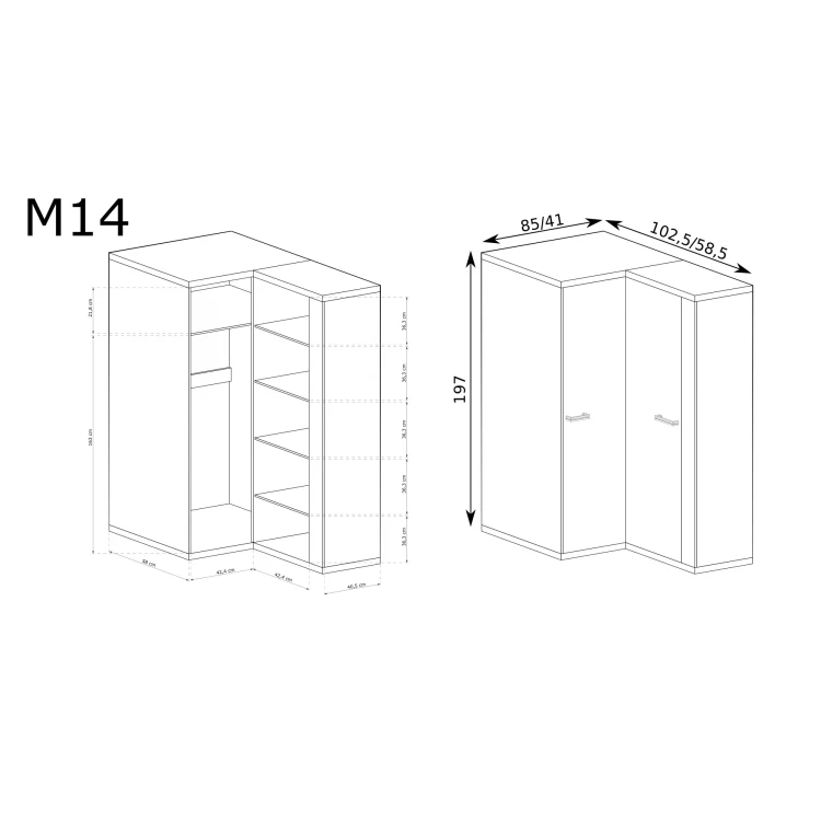 Rysunek techniczny Szafa Mediolan M-14 Hikora – wymiary