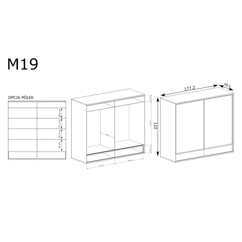 Rysunek techniczny Szafa Mediolan M-19 Hikora – wymiary