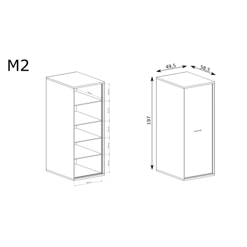 Rysunek techniczny Szafa Mediolan M-2 Hikora – wymiary