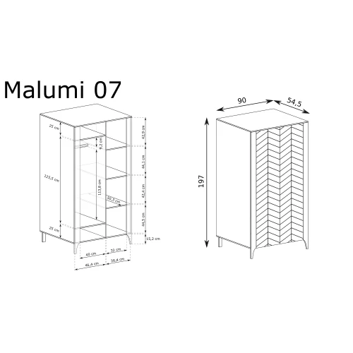 Rysunek techniczny Szafa Malumi MM-7 Czarny Painflow – wymiary