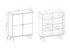 Rysunek techniczny komody Primo PK107: szerokość 107 cm, wysokość 134 cm, głębokość 40 cm
