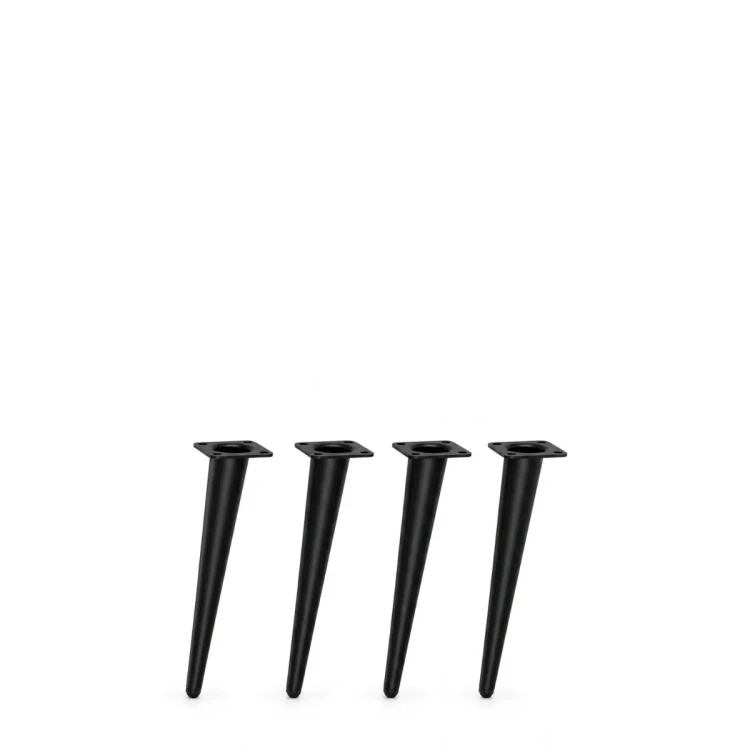 Zestaw czterech eleganckich metalowych nóżek meblowych w kolorze czarnym o wysokości 23 cm