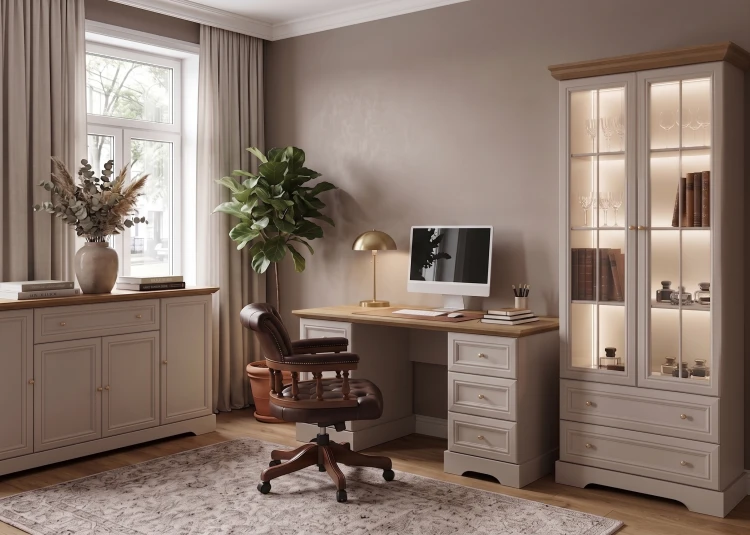 Aranżacja przytulnego biura home office z meblami z kolekcji Kora Plus