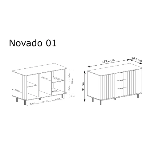 Komoda Novado NOVADO-1 Biel Alpejska – rysunek techniczny z wymiarami