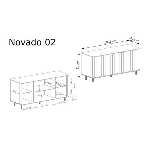 Komoda Novado NOVADO-2 Biel Alpejska – rysunek techniczny z wymiarami