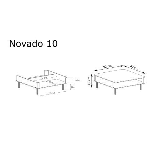 Ława Novado NOVADO-10 Biel Alpejska – rysunek techniczny z wymiarami