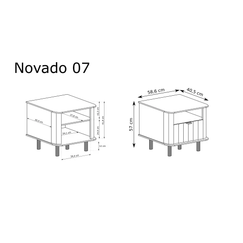 Stolik Nocny Novado NOVADO-7 Biel Alpejska – rysunek techniczny z wymiarami