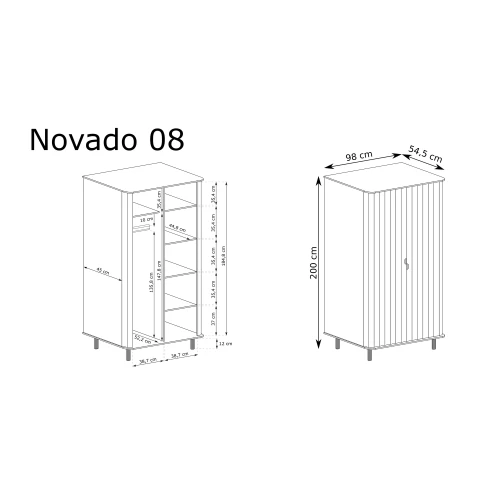 Szafa Novado NOVADO-8 Biel Alpejska – rysunek techniczny z wymiarami